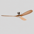 Alizé | Ventilateur de plafond — Bois naturel et argent — produit isolé sur fond gris, arrière-plan retouché.