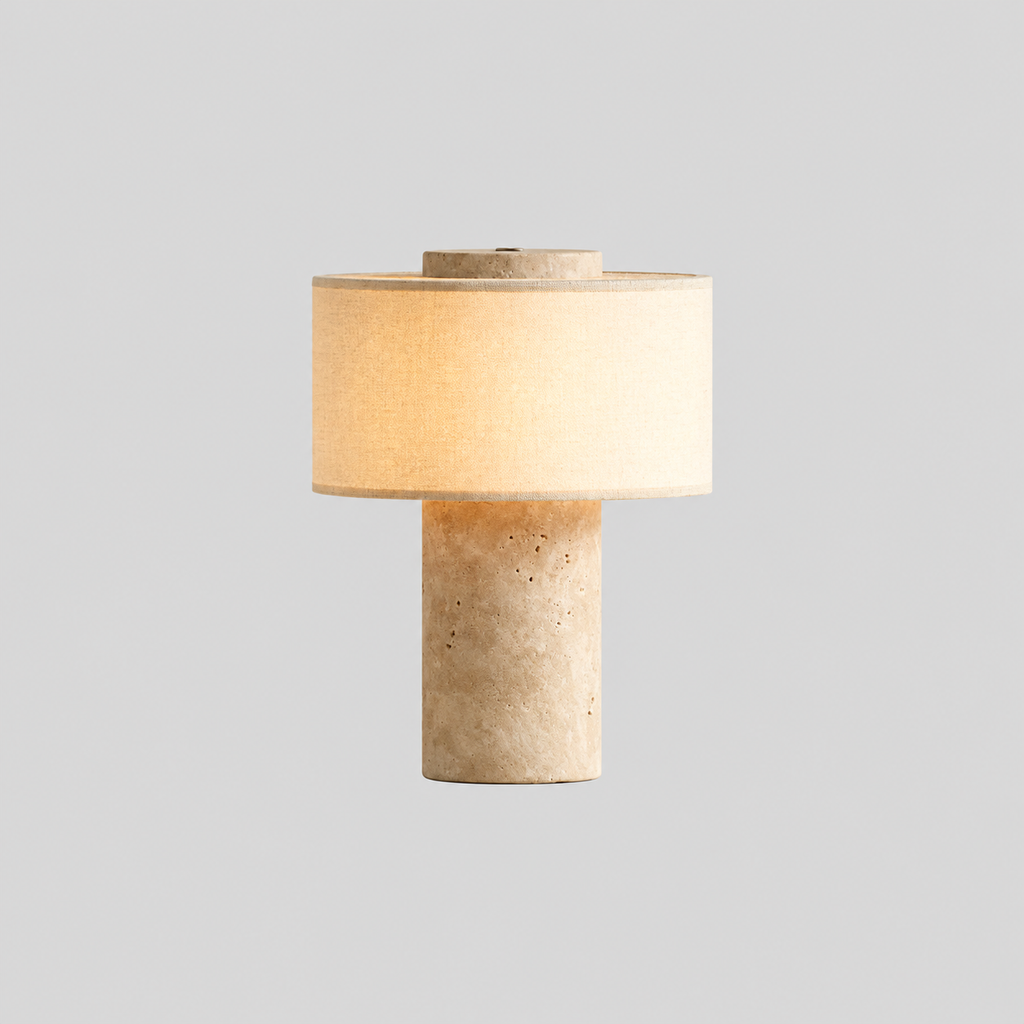 Roche | Lampe nomade en pierre — produit isolé sur fond gris, arrière-plan retouché.