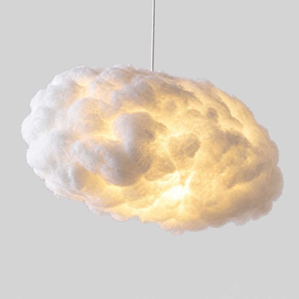 Cumulus | Suspension nuage en coton — produit isolé sur fond gris, arrière-plan retouché.