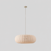 Voilure | Suspension beige, Ø 70 cm, textile, 3 x E27 — produit isolé sur fond gris, arrière-plan retouché.
