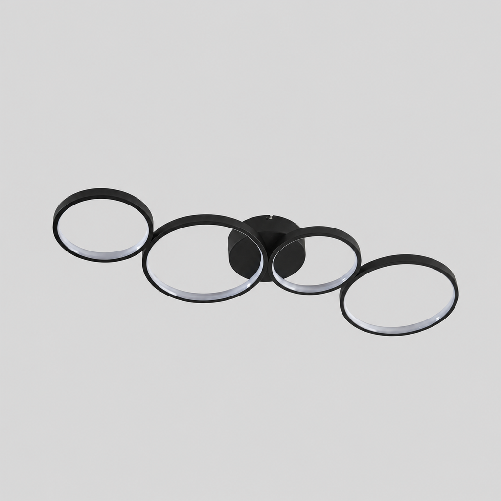 Entrelacs | Plafonnier LED, noir, aluminium, 88 cm — produit isolé sur fond gris, arrière-plan retouché.