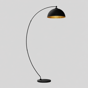 Cambrure | Lampadaire arqué, noir, métal, E27, hauteur 185 cm — produit isolé sur fond gris, arrière-plan retouché.