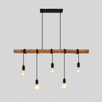 Cordage | Suspension, 5 lampes, bois, corde, noir, 116 cm — produit isolé sur fond gris, arrière-plan retouché.