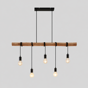 Cordage | Suspension, 5 lampes, bois, corde, noir, 116 cm — produit isolé sur fond gris, arrière-plan retouché.
