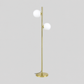 Gémelle | Lampadaire doré à 2 globes blancs — produit isolé sur fond gris, arrière-plan retouché.