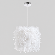 Suspension blanche à l’aspect plumeux — 23 ou 45 cm — produit isolé sur fond gris, arrière-plan retouché.