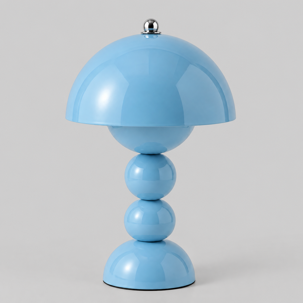 Perlina | Lampe de table rechargeable à pied perlé — produit isolé sur fond gris, arrière-plan retouché.