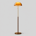 Lampadaire rétro à dôme orange — 150 cm — produit isolé sur fond gris, arrière-plan retouché.