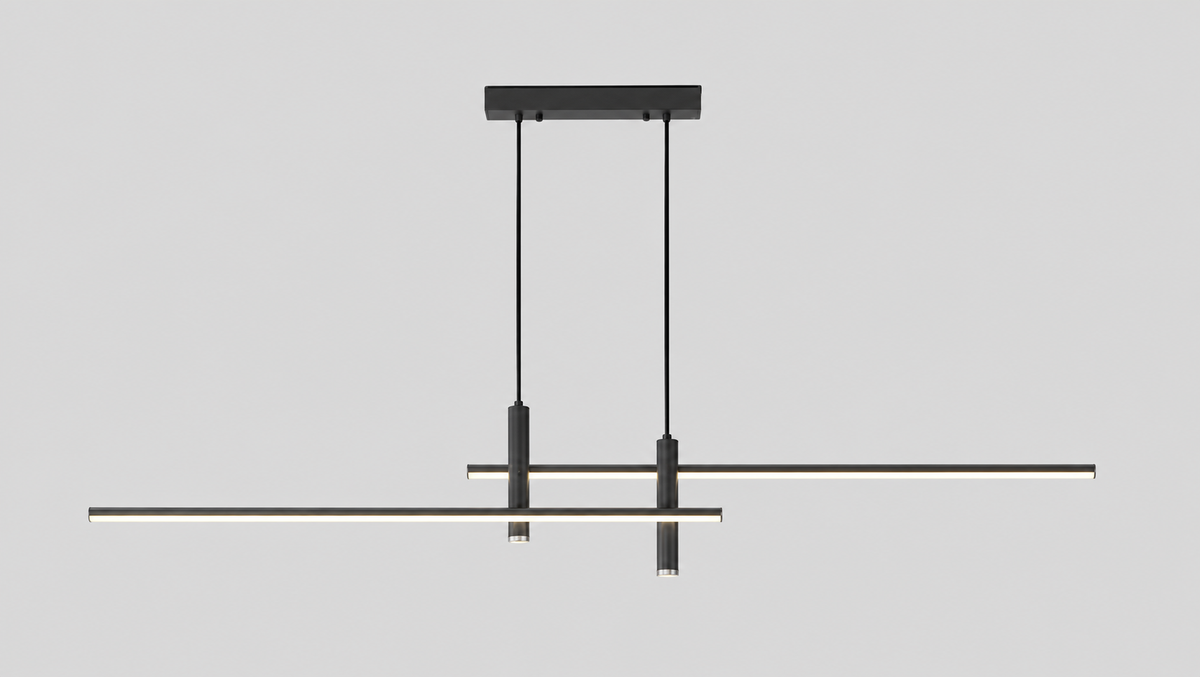 Linéva — Suspension linéaire en métal — produit isolé sur fond gris, arrière-plan retouché.