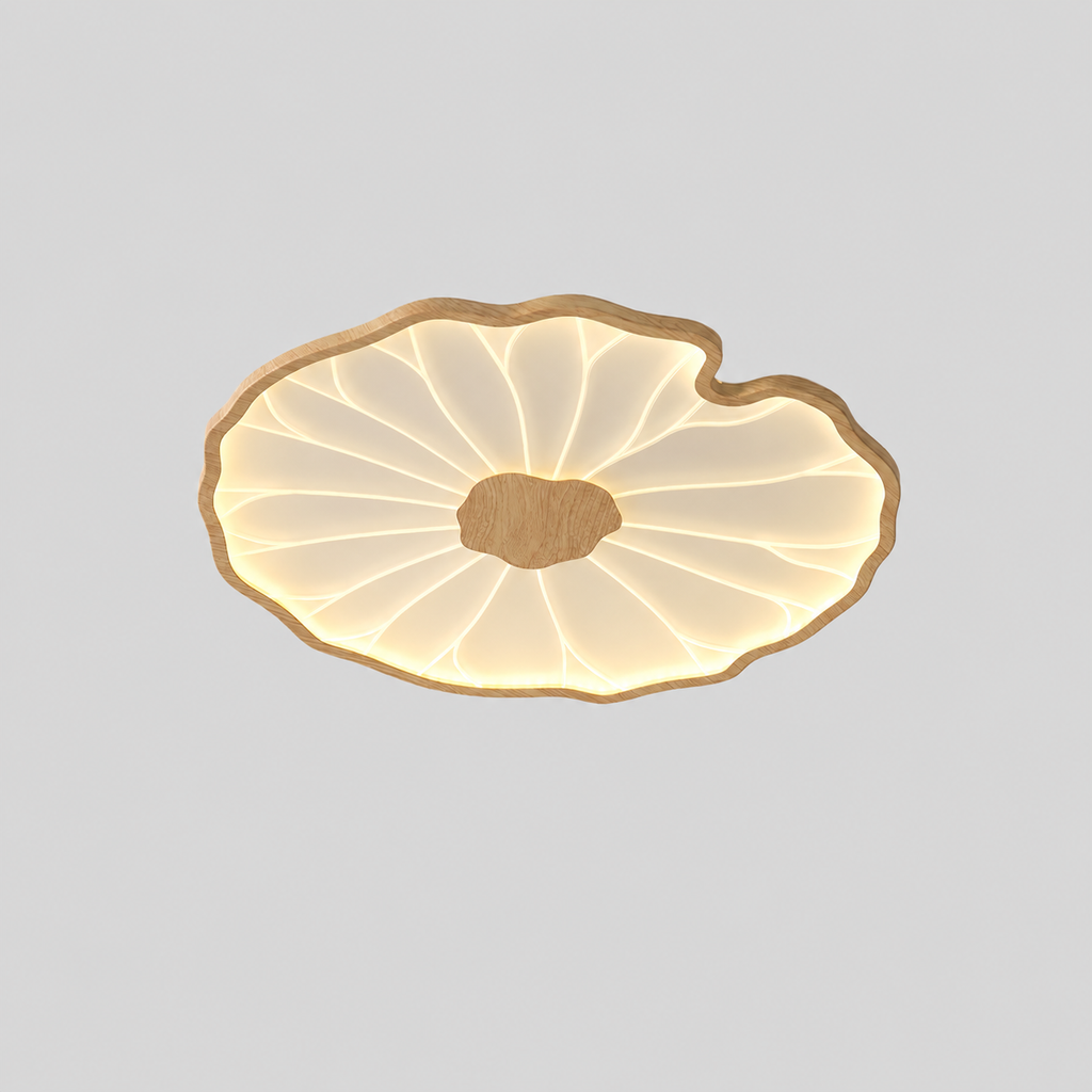 Floréane — Plafonnier feuille de lotus — produit isolé sur fond gris, arrière-plan retouché.