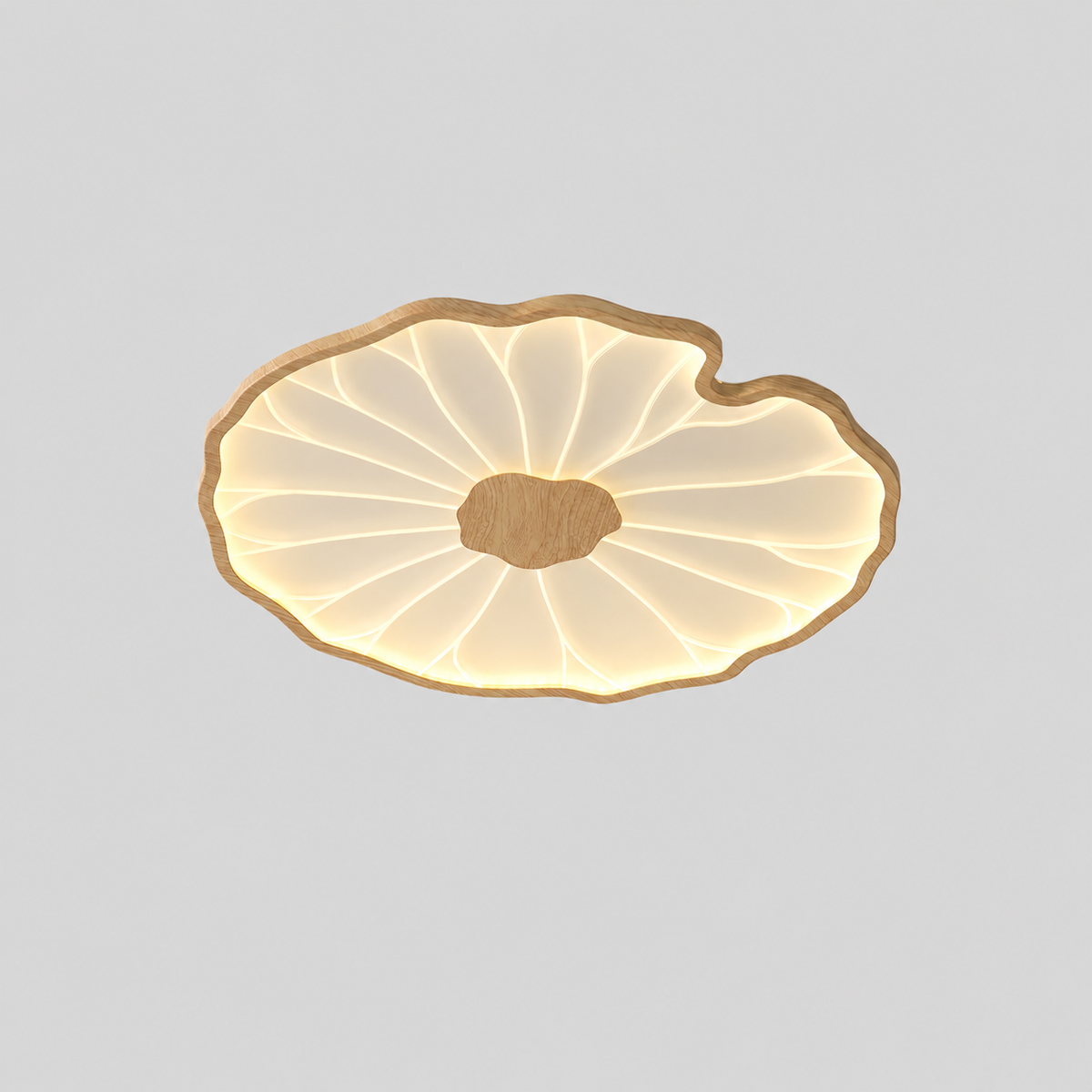 Floréane — Plafonnier feuille de lotus — produit isolé sur fond gris, arrière-plan retouché.