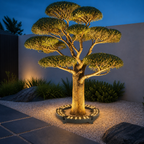 GlowTree, couronne LED dans un jardin minéral contemporain