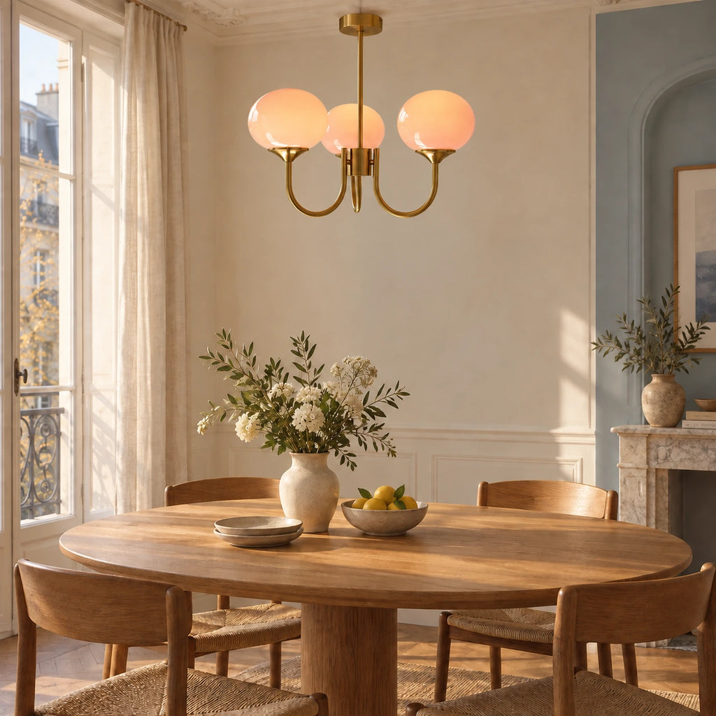 Guimauve allumé dans un coin repas aux matières naturelles. Mise en scène illustrative ; décor non fourni.