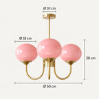 Dimensions de Guimauve : diamètre 50 cm, hauteur du corps 28 cm, globes de 18 cm, rosace de 10 cm.