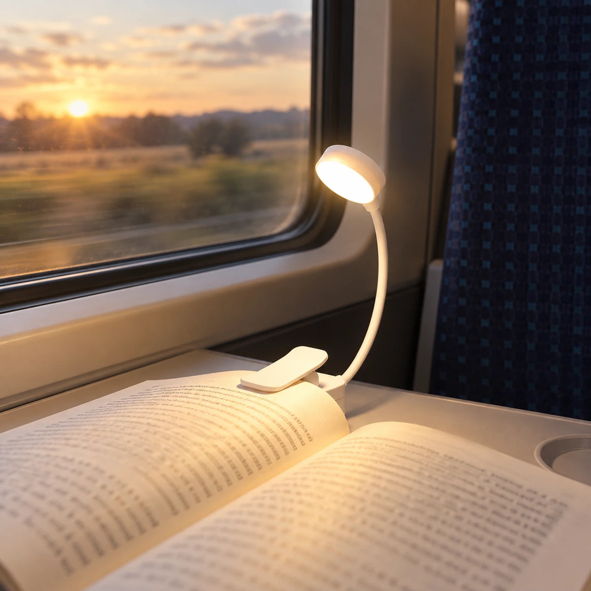 Liseo Mini — version Recharge USB, mise en scène illustrative de lecture dans un train ; décor non inclus.