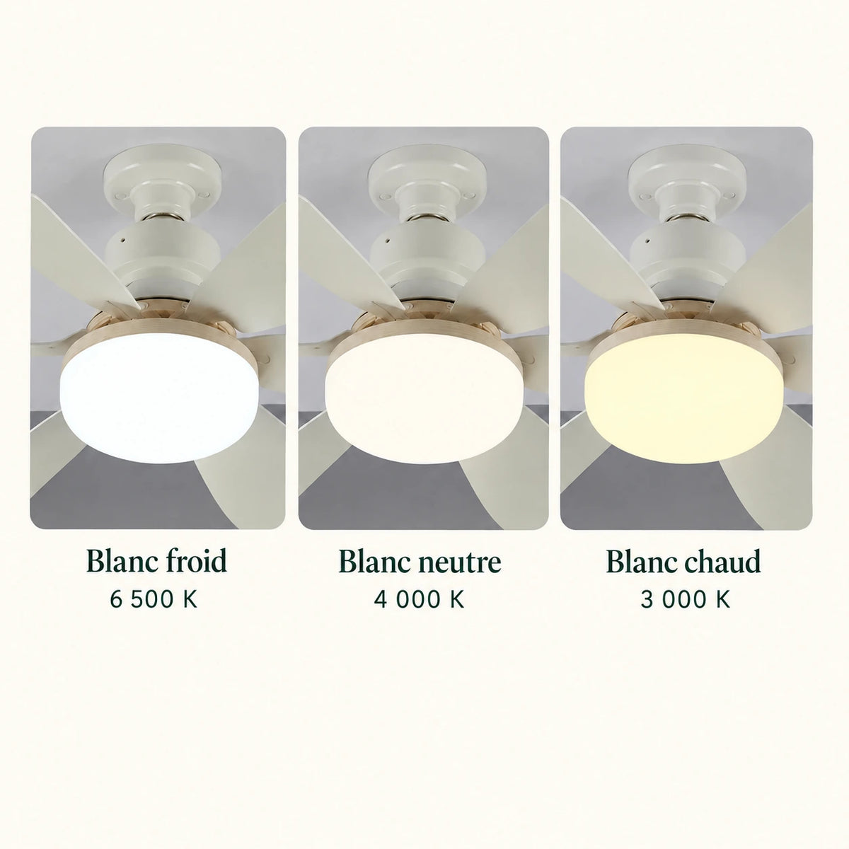 AeroVent — comparaison de trois teintes de lumière.