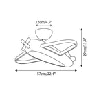 Schéma du plafonnier avion : cote horizontale de 57 cm, hauteur totale de 29 cm et rosace de 12 cm.