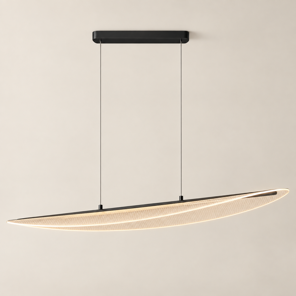 Suspension LED Feuille 118 cm noire, vue studio