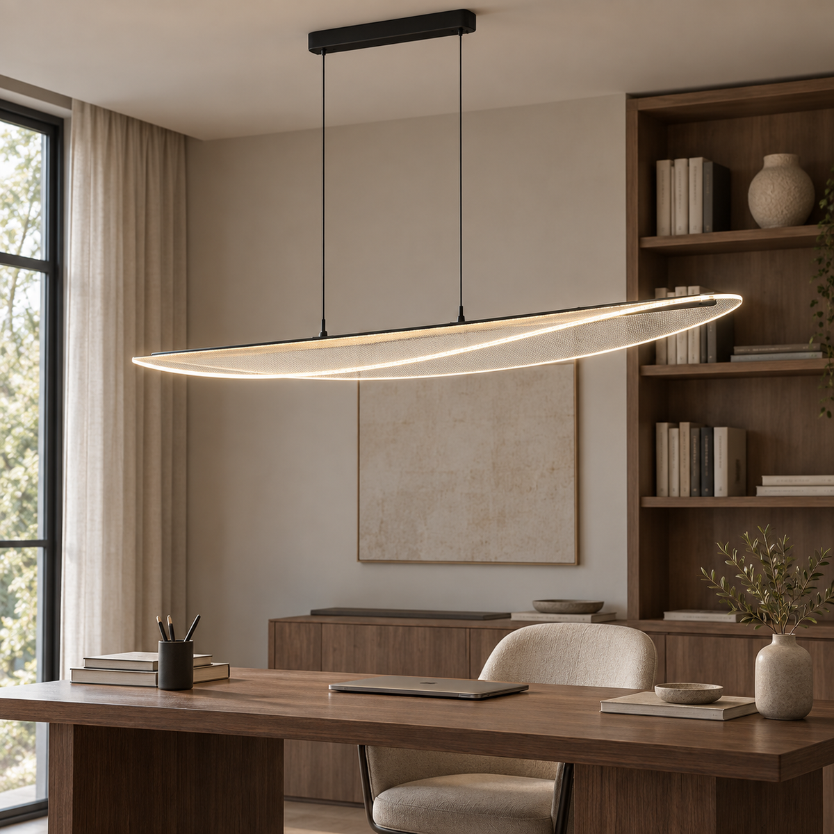 Suspension LED Feuille 118 cm noire dans un bureau