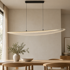 Suspension LED Feuille 118 cm noire, vue de profil en intérieur