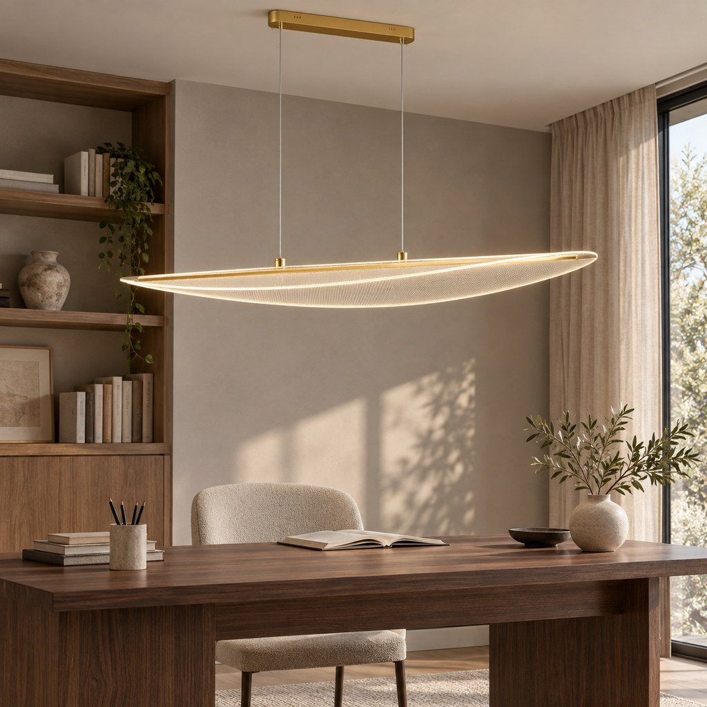 Suspension LED Feuille 118 cm dorée dans un bureau