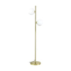 Gémelle, lampadaire doré à deux globes blancs — Vue entière sur fond blanc