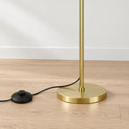 Gémelle, lampadaire doré à deux globes blancs — Détail du socle et de la pédale