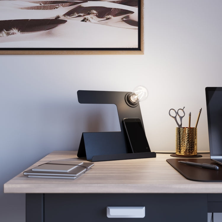 Oblique Noir — photo fabricant sur bureau ; ampoule et décor non inclus.