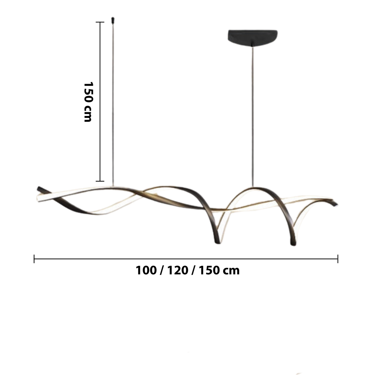 Dimensions de la suspension : longueurs 100, 120 ou 150 cm et câble réglable de 150 cm