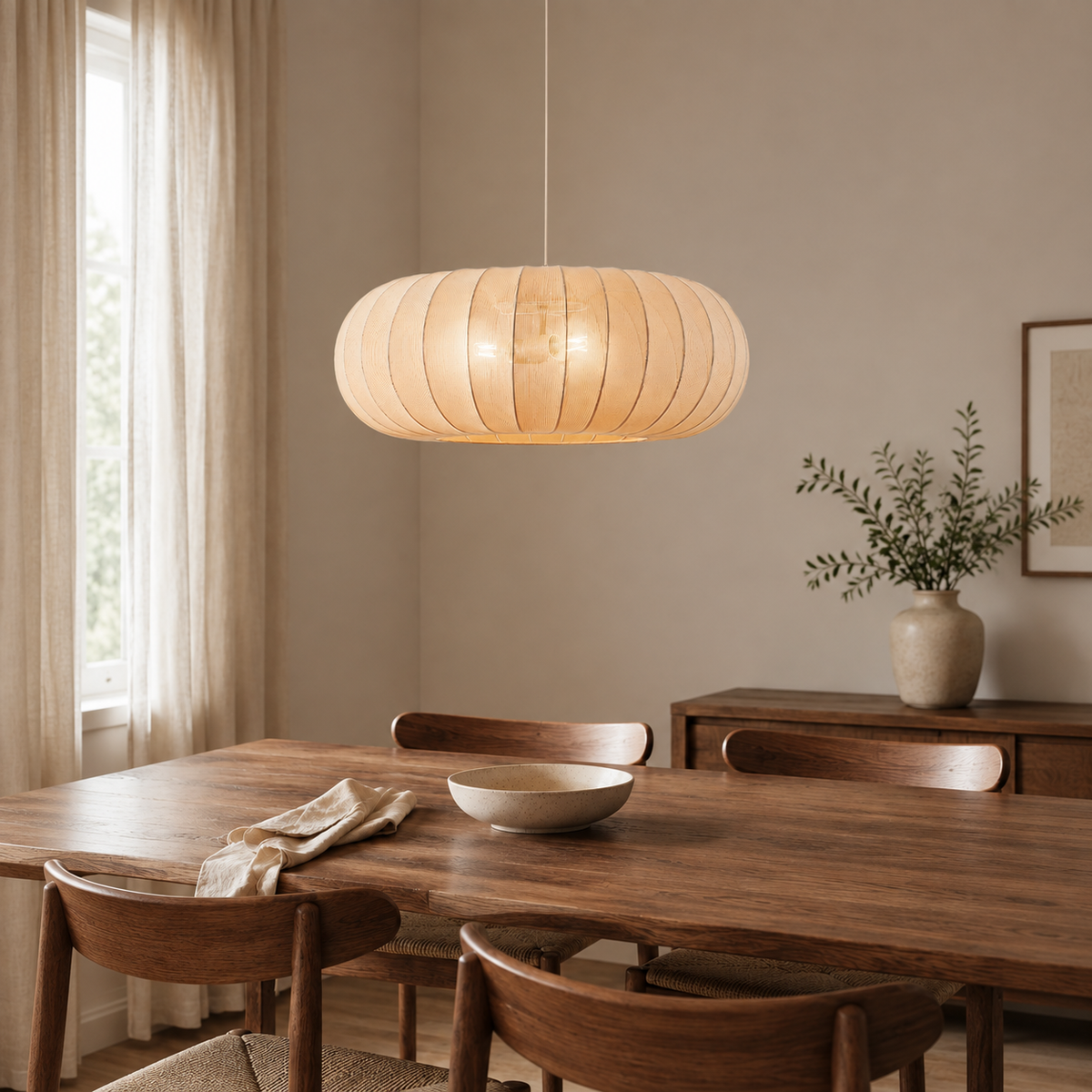 Suspension Voilure beige dans une salle à manger — mise en situation retouchée