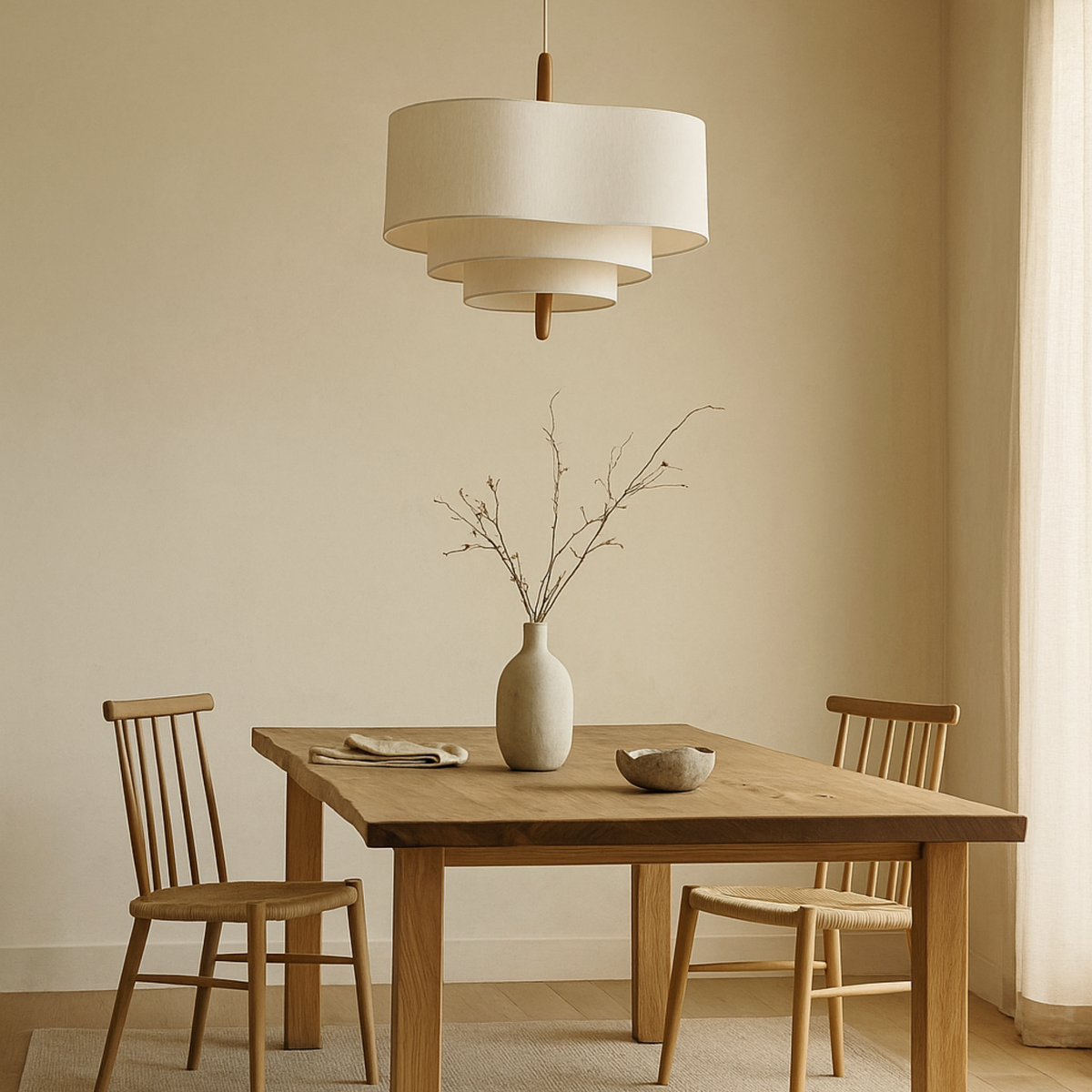 Suspension sculpturale — Bois et tissu beige — vue 1