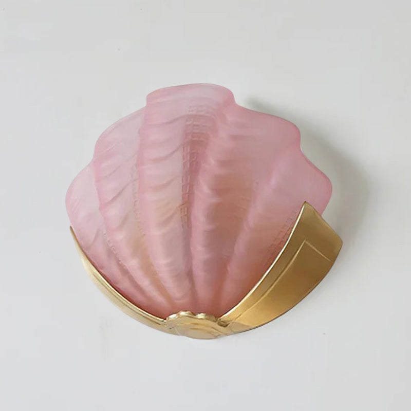 Applique coquillage en verre — D 9.8″ x W 2.8″ x H 8.3″ / D 25cm x W 7cm x H 21cm / Laiton & Verre Rose