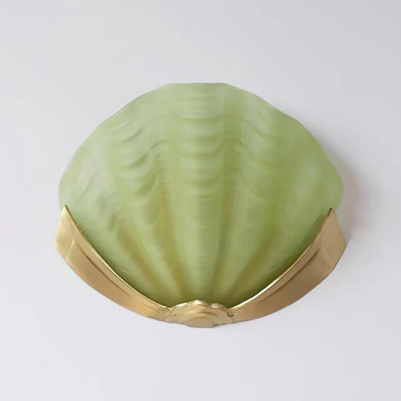 Applique coquillage en verre — D 9.8″ x W 2.8″ x H 8.3″ / D 25cm x W 7cm x H 21cm / Laiton & Verre Vert
