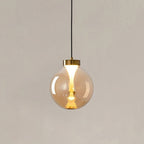 Suspension en verre coloré — Finition dorée — D 7.9″ x H 8.7″ / D 20cm x H 22cm / Ambre / Lumière Chaude