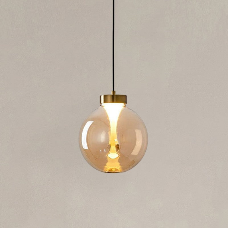 Suspension en verre coloré — Finition dorée — D 7.9″ x H 8.7″ / D 20cm x H 22cm / Ambre / Lumière Chaude