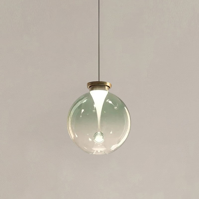 Suspension en verre coloré — Finition dorée — D 7.9″ x H 8.7″ / D 20cm x H 22cm / Vert / Lumière Chaude