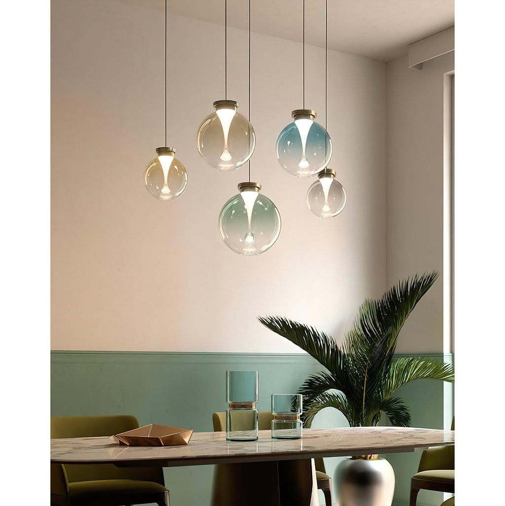 Suspension en verre coloré — Finition dorée — vue 1