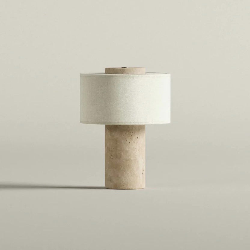 Lampe nomade en pierre — D 7.1″ x H 9.8″ / D 18cm x H 25cm / Travertin Beige / Tactile (Lumière Chaude)
