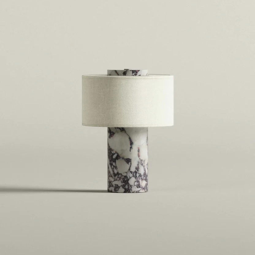 Lampe nomade en pierre — D 7.1″ x H 9.8″ / D 18cm x H 25cm / Marbre Violet Bulgari / Tactile (Lumière Chaude)