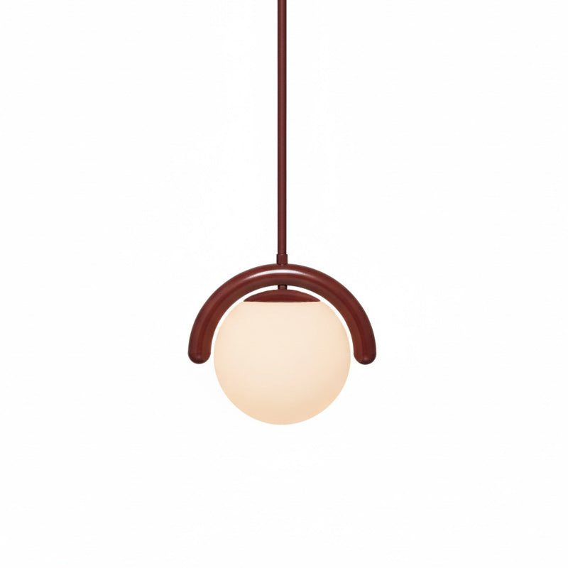 Suspension linéaire à globes — 1 head: L 10.6″ x H 9.4″ / Rouge & Verre Blanc