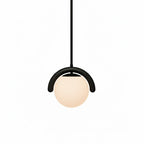 Suspension linéaire à globes — 1 head: L 10.6″ x H 9.4″ / Noir & Verre Blanc