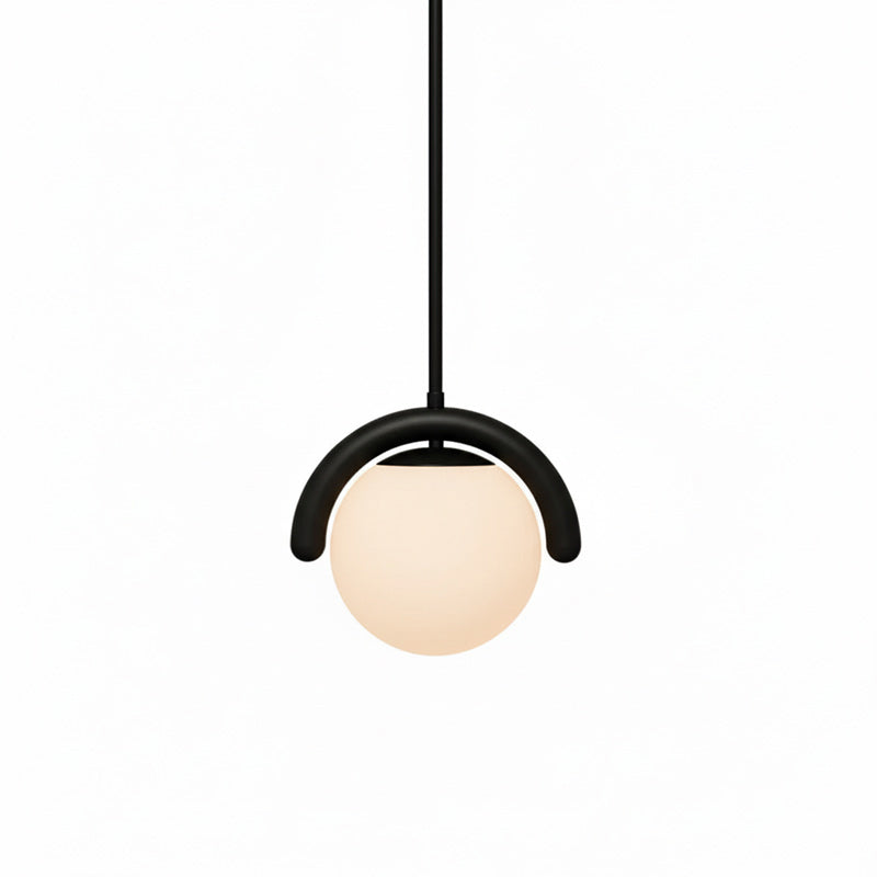 Suspension linéaire à globes — 1 head: L 10.6″ x H 9.4″ / Noir & Verre Blanc