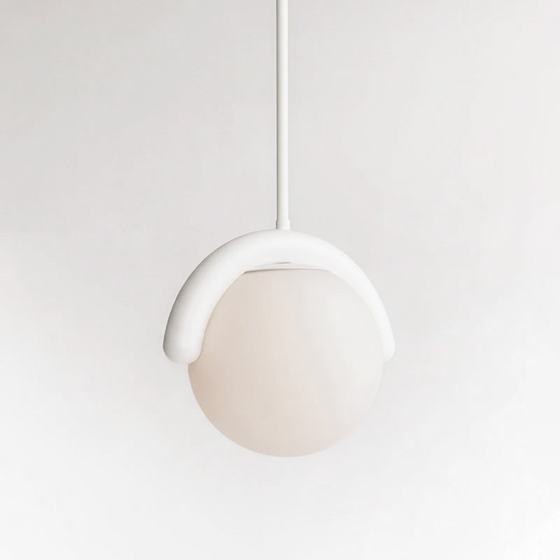 Suspension linéaire à globes — 1 head: L 10.6″ x H 9.4″ / Blanc & Verre Blanc