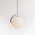 Suspension linéaire à globes — 1 head: L 10.6″ x H 9.4″ / Argent & Verre Blanc