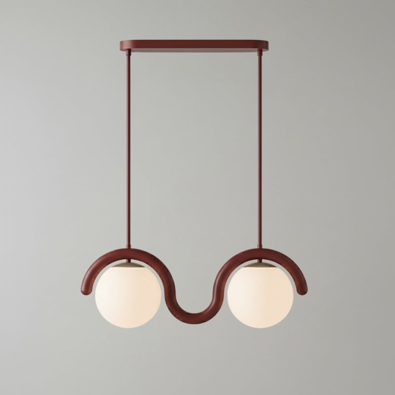 Suspension linéaire à globes — 2 heads: L 26.8″ x H 9.4″ / Rouge & Verre Blanc