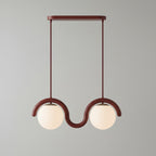 Suspension linéaire à globes — 2 heads: L 26.8″ x H 9.4″ / Rouge & Verre Blanc