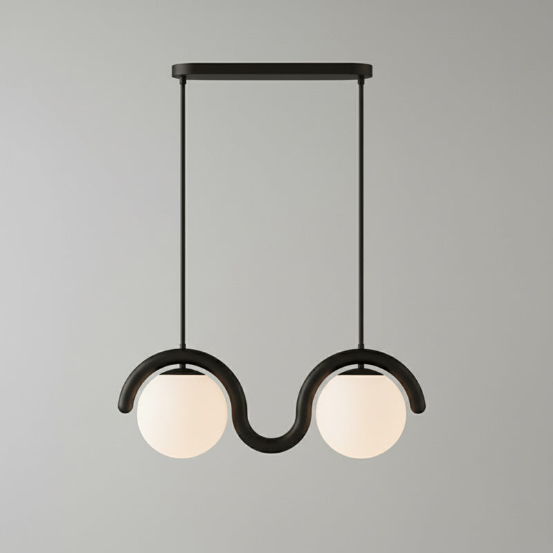 Suspension linéaire à globes — 2 heads: L 26.8″ x H 9.4″ / Noir & Verre Blanc
