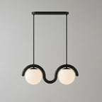 Suspension linéaire à globes — 2 heads: L 26.8″ x H 9.4″ / Noir & Verre Blanc