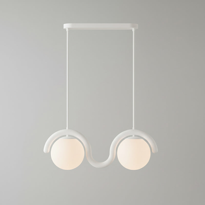 Suspension linéaire à globes — 2 heads: L 26.8″ x H 9.4″ / Blanc & Verre Blanc
