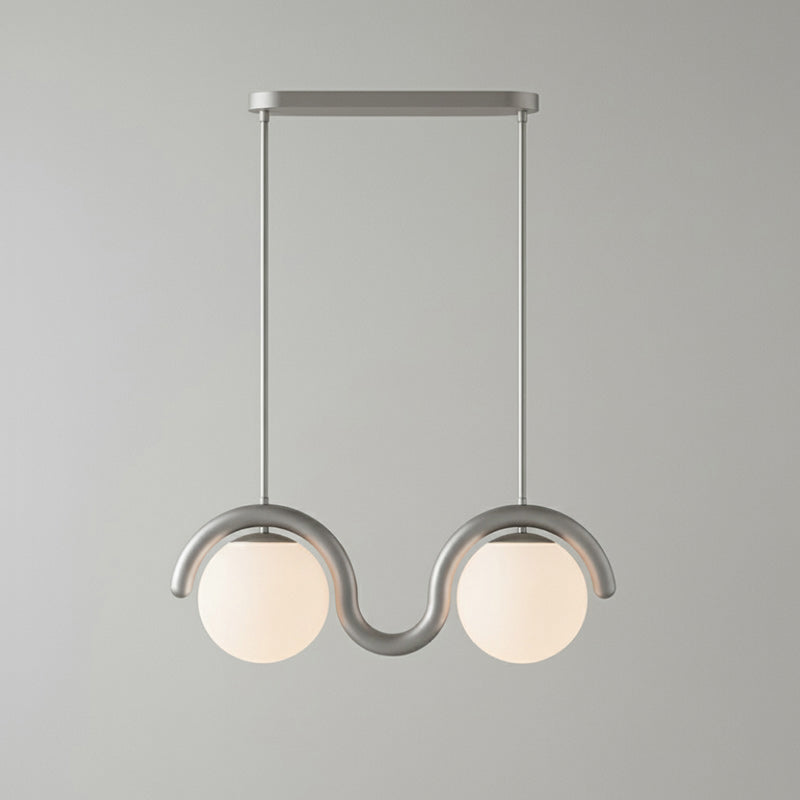 Suspension linéaire à globes — 2 heads: L 26.8″ x H 9.4″ / Argent & Verre Blanc